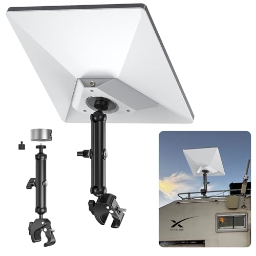 MSAFF 2025 Starlink Mini Clamp Mount Kit – Adjustable Aluminum Bracket for Pipe, RV, Roof Rack, Balcony – Compatible with Starlink Mini Dish & Pipe Adapter, Quick Tool-Free Setup