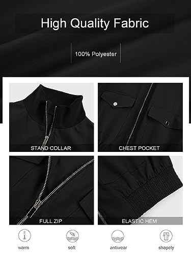 Fisoew Women's Cropped Bomber Jackets Lightweight Zip Up Stand Collar Long Sleeve Short Jacket with Pockets