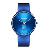 Mens Watches Ultra-Thin Minimalist Waterproof-Fashion Wrist Watch for Men Unisex Dress with Leather Band Blue Leather Band-Gold Hands Blue Face