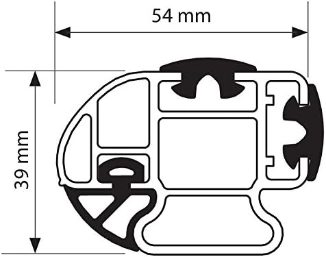 Technical drawing showing dimensions of the NORDRIVE N10040 roof bar profile