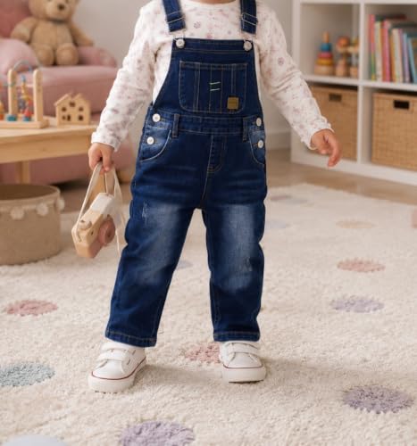Image of KIDSCOOL SPACE Baby Little Girls Denim Overalls,Toddler Big Boys Adjustable Jeans Workwear