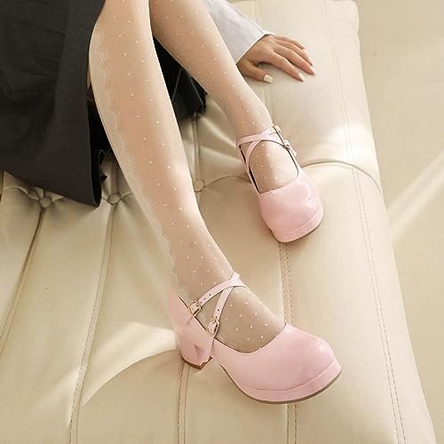 DINTAHA Patent Mary Jane Platform Heels Square Toe Block Heel Pumps Criss Cross Heels4