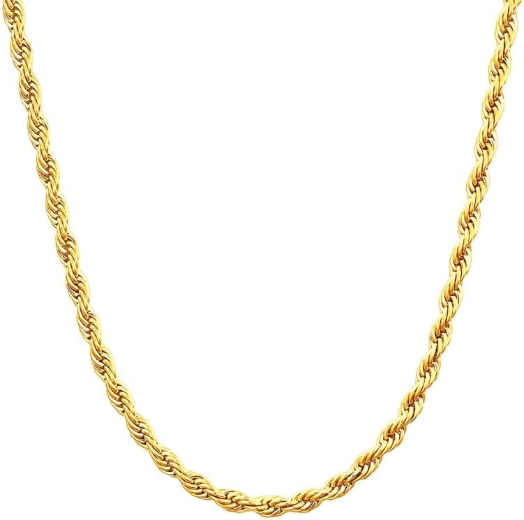 14K Solid Yellow Gold Twisted Rope Chain Necklace for Men & Women – 1.5mm to 4.2mm Thickness, Available in 16" to 36" Lengths