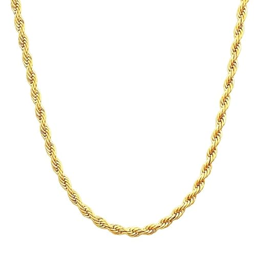 Haoyeio 14K Solid Yellow Gold Twisted Rope Chain Necklace for