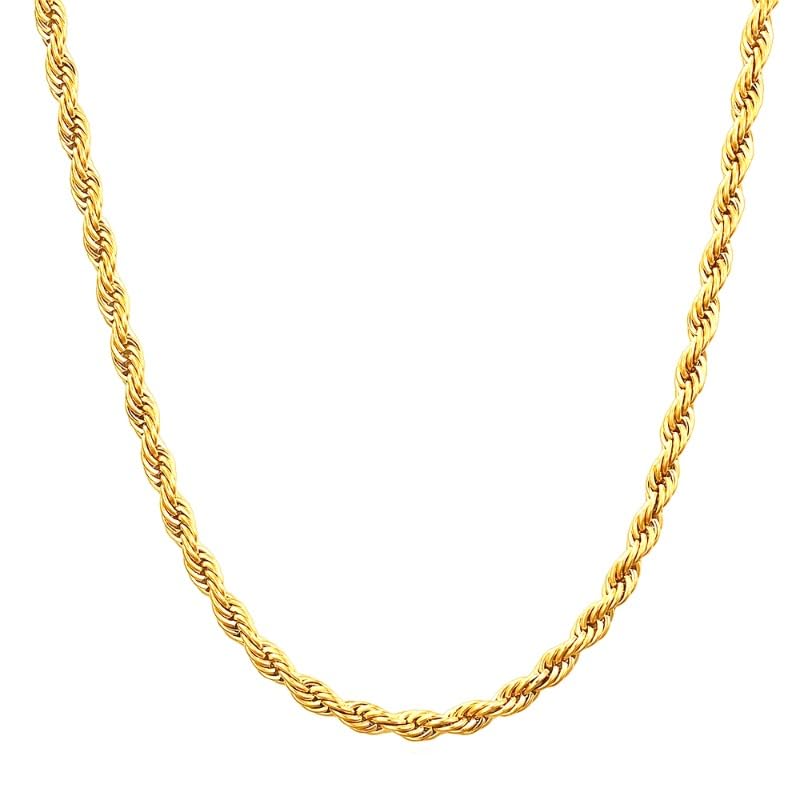 14K Solid Yellow Gold Twisted Rope Chain Necklace for Men & Women – 1.5mm to 4.2mm Thickness, Available in 16