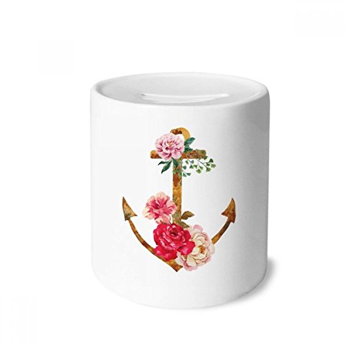 Tirelire céramique pour ranger la monnaie éparpillée motif aquarelle rose ancre pour adultes