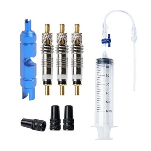 Jeringa de sellado de neumáticos, inyector con sellador de ruedas, 8 tapas de válvula, herramienta de extracción de núcleo de válvula, inyector para reparación de frenos de bicicleta, para no sellado