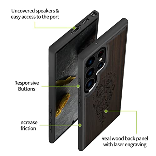 Image of Carveit Wood Case for Galaxy S23 Ultra, The Guiding Vegvisir-Black | Samsung Galaxy S23 Ultra Cover, Unique Wooden Design, Engraved Wood with TPU Shockproof Bumper, Wireless Charging Compatible