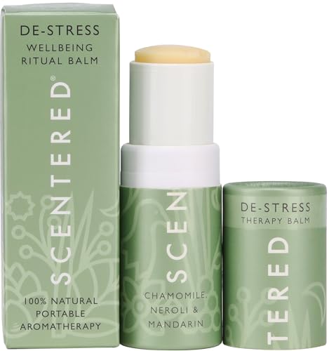 Scentered Aromatherapy Stress Relief Balm Stick - De Stress Essential Oil Roll On Calm Carry for Relaxation - 100% Natural Stress Reliever - Chamomile, Cedarwood, Rosemary - Destress Gifts for Women