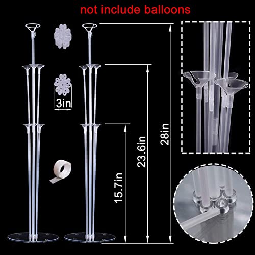 Silblassyu Table Balloon Stand Kit - 2 Sets,Reusable Clear Balloon Holder(7 Balloon Sticks,7 Cups,1 Base) With 10 Balloon Clips,1 Roll Of Stick Dots For Birthday Party,Wedding,Any Party Decorations #TOP3
