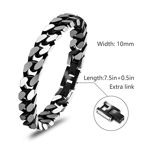 Mens Bracelet -Stainless Steel Fold Over Clasp Cuban Chain Bracelet for Men2