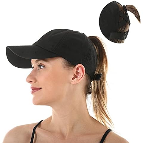 YAMEE Ponytail Baseball Cap for Women Mesh Quick Dry Plain Baseball Hat with Ponytail Hole Criss Cross Summer Sports Hat, Adjustable (Black) Cover