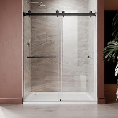 UNIKOO 56"- 60" W×80" H Frameless Stainless Steel Bypass Shower Door in Matte Black with 3/8" (10mm) Certified Tempered Clear Glass. The Royal Series UKD01-6080-MBL