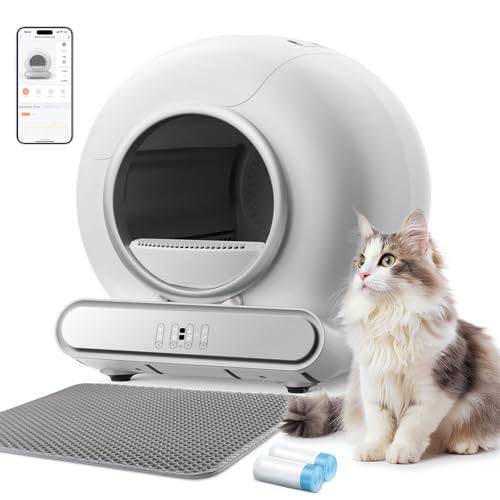 Tawom Self Cleaning Cat Litter Box, Smart Automatic Cat Litter Box with 2.4 GHz-Band 1s Fast Link/65L+9L Large Capacity/APP Control/Anti-Pinch for Multiple Cats - Clear