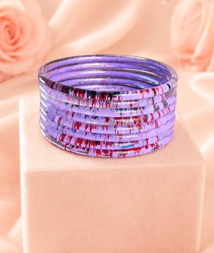 Image of NMII Premium Glass Bangle Set for Women | Multicolor Designer Kangan | Fancy Kanch ki Chudiya | 3D Transparent Chudi Set | Wedding & Festive Occasions Bangles