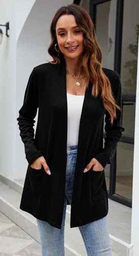 Image of Newchoice Womens Lightweight Long Sleeve Cardigans with Pockets Summer Casual Open Front Sweater Cardigan Duster