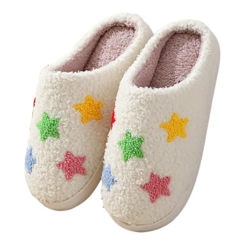 Aisilli Heart Slippers Star Slippers Colorful Heart Pattern Winter Slippers Soft Sole Warm Indoor Slippers cover