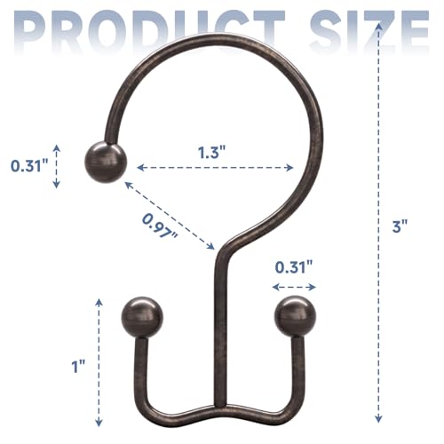 Image of Titanker Shower Curtain Hooks Rings, Rust Resistant Metal Minimalist Simple Double Glide Shower Hooks Rings for Bathroom Shower Rods Curtains, Set of 12 Hooks - Bronze