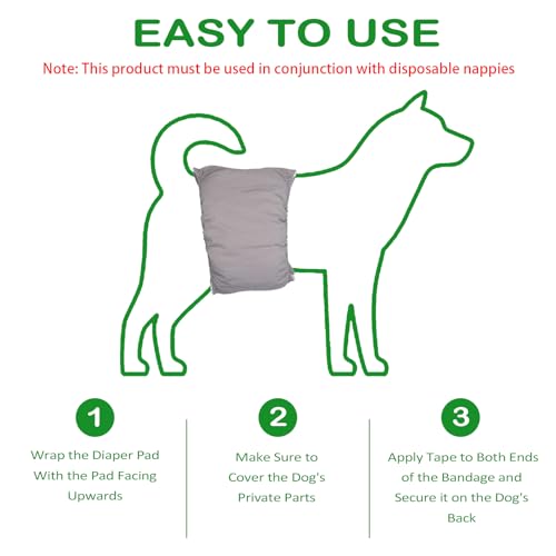 Dalephoric 3 Stück Hundewindeln für Rüden, Wiederverwendbare Hundewindeln, Größe L, Taillenumfang 50–62 cm, Rüdenwindel, Windeln für Männliche Hunde, Waschbar (Schwarz, Grün, Grau)