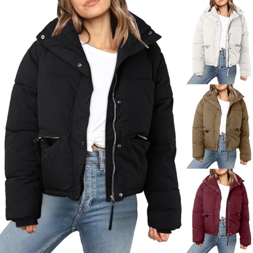 Chaquetas Acolchada Mujer Corta Negro Beige Invierno Cálido Acolchado Grueso Chaqueta De Invierno Cálido Transición Chaquetas De Algodón De Manga Larga para Mujer