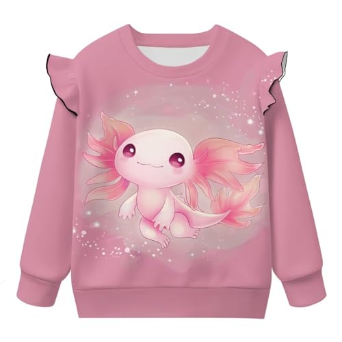 Casual Round Neck Sweatshirt for Toddler Girls 3-8 Loose Comfortable Fall Winter Sports Tops with Ruffle Sleeves