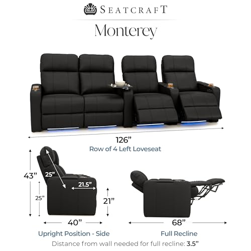 Image of Seatcraft Monterey Home Theater Seating Black Row of 4 Left Loveseat