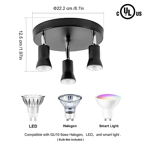 Gladfresit 3-Lights Track Lighting Kits, Ceiling Spotlight, Flexibly Rotatable Black Lamp Holder For Kitchen, Bedroom, Dining Room, Living Room (Bulbs Not Included) #TOP1