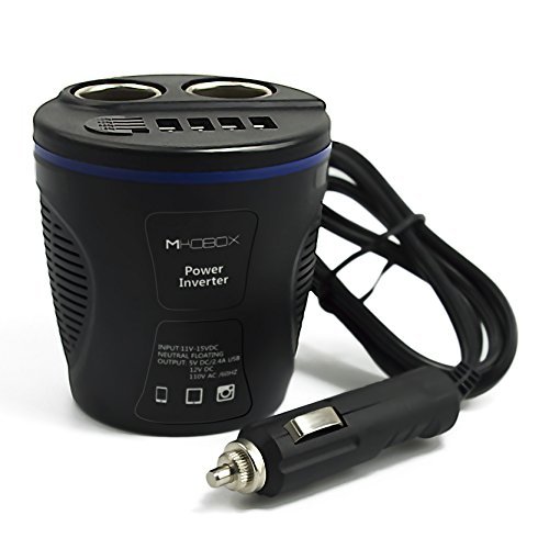 MIKOBOX 80W 12V 7.2A Cup Holder Car Charger Inverter Dual Cigarette Lighter Socket Splitter and 4 USB Charging Ports with Battery Tester
