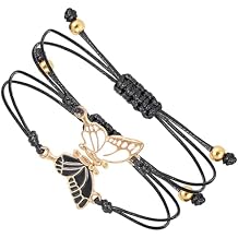JJUNW BFF Bracelets for 2-Butterfly Matching Bracelets, Adjustable Strand Best Friends Bracelet, Handmade Charm Friendship Bracelets, Cute Bracelets Jewelry Gifts for Women Couples Black