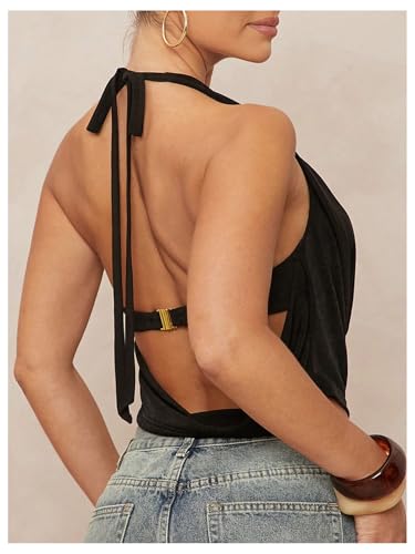 SOLY HUX Women's Halter Top Cut Out Draped Front Sleeveless Tie Backless Crop Tank Tops2