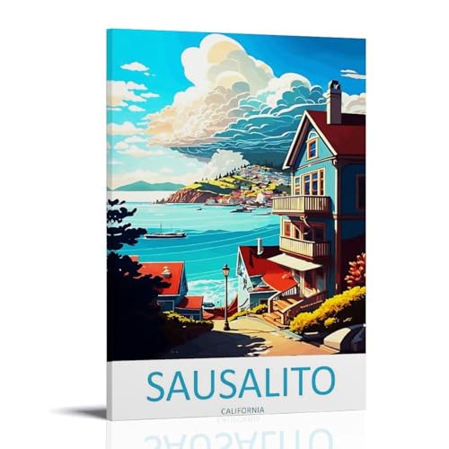 Affiche de voyage vintage Sausalito California décoration murale grand format