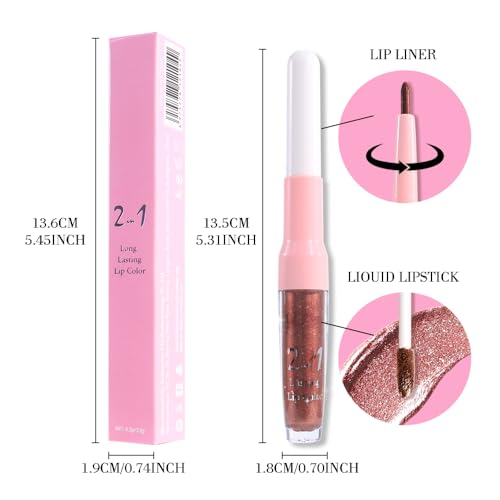 Image of evpct Brown Bronze Metallic Glitter Lip Liner and Lipstick Combo Lip Gloss Stain Set Makeup for Women Long Lasting Waterproof 24, Hot Chocolate Metallic Shimmer Frosted Iridescent Liquid Lipstick 08