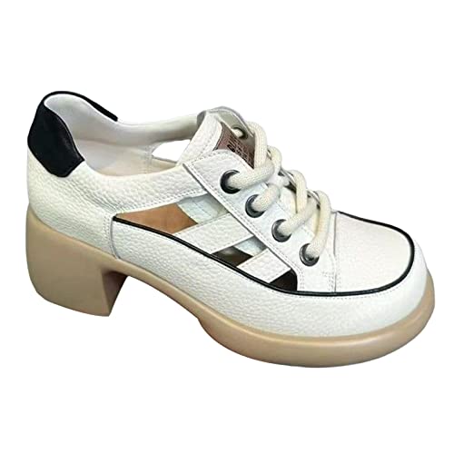 Vaveren Sandálias de Salto Feminino Sapatos de Respirável Moda Casual do Pé Fechado Salto Alto Tênis