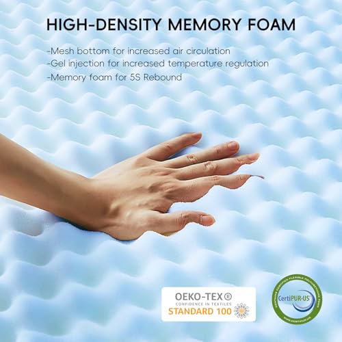 Image of WAVV Mattress Topper Queen - 4Inch Gel Memory Foam Mattress Topper Cooling Mattress Pad Bed Medium Support,with Removable and Washable Cover,CertiPUR-US Certified