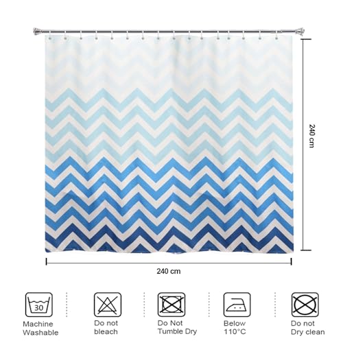 YISURE Duschvorhang Stoff Textil extrabreiter 240x240, Waschbar Farbverlauf von Blau zu Weiß Chevron Badewannenvorhang für Badezimmer und Badewanne, Breite 240 x extrahöhe 240cm