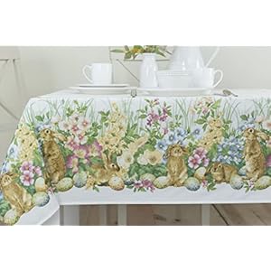 Benson Mills Blooming Bunnies Heavyweight Fabric Easter Tablecloth, Spillproof Indoor/Outdoor Spring and Easter Table Cloth (Blooming Bunnies, 60" X 120" Rectangular) Benson Mills Blooming Bunnies Heavyweight Fabric Easter Tablecloth Spillproof IndoorOutdoor Spring and Easter Table Cloth Blooming Bunnies 60 X 120 Rectangular