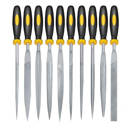 10 Pcs Metal File, (14 CM) Metal Files for Steel Needle File Set with Handle Files Tools Metal File Set for Metal, Wood, Glass, Plastic, Leather, Jewelry DIY Project