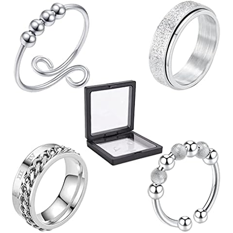 GONDNOWS Set of 4 anxiety rings, split and spin rings with beads, stress relief spinner rings for meditation stress relief, adjustable bead spinner rings for men and women、rings women Cover