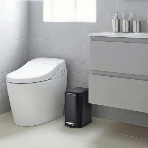 Image of GarveeHome 1.3 Gal Slim Trash Can, Step Garbage Can with Soft-Close Lid, Stainless Steel Recycling Bin Waste Container with Removable Inner Bucket for Kitchen, Bathroom, Office, Black