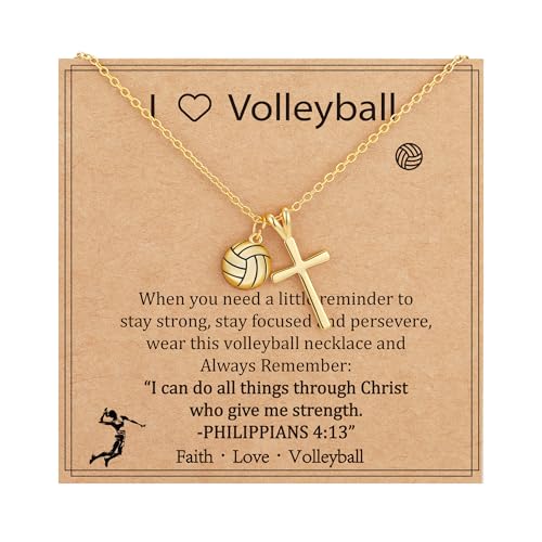 Gnamy Volleyball Necklace Gifts for Teen Girls Dainty Cross Pendant Sport Accessories Valentines Birthday Christian Religious Jewelry Gifts for Women Her Players Team Lovers Stuff 8-12 Gold
