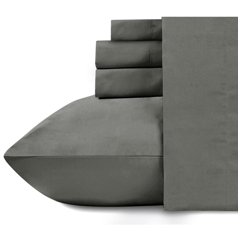 Image of Naksh Japandi Vibes Collection Elastic Fitted Bedsheets King Size 78 x 72 Inch, 210 TC Plain Pure Cotton, Grey | 1 King Size Bedsheet with Elastic Fitted and 2 Pillow Covers