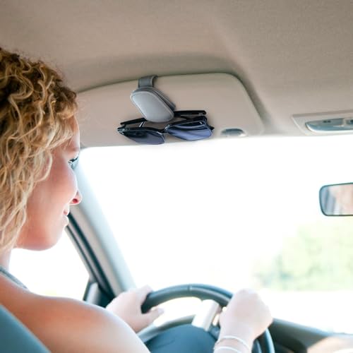 wenvastree Suportes de óculos de sol para viseira de sol de carro - Suporte magnético de couro para