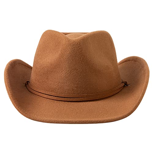 Image of Jastore Kids Girls Boys Wide Brim Western Cowboy Cowgirl Hat with Wind Lanyard Felt Fedora Hat