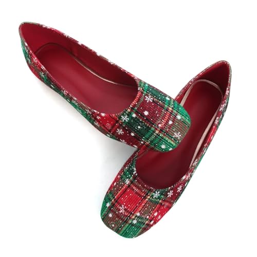 Women's Ballet Flats Plaid Christmas Red Dress Shoes for Women Party Dressy Casual Flats Comfortable Slip-on Sqaure Toe Walking Loafers