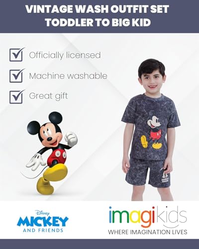 Image of Disney Mickey Mouse Vintage Wash T-Shirt and Shorts Outfit Set Toddler to Big Kid Sizes (2T - 10-12)