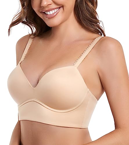 Dotvol Women's Plunge Wirefree Pullover Bras Plus Size Comfortable Padded Everyday Bra(Beige,32B) #TOP2