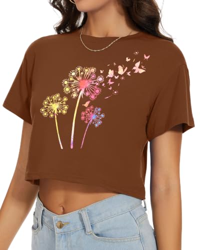 Image of Womens Summer Crop Tops Short Sleeve Round Neck T-Shirts Loose Fit Casual Blouse 2026