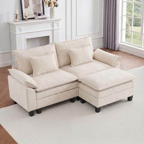 Image of IPKIG 82.3 inch Modular Cloud Couch with Storage, L Shaped Sectional Sofa with Ottoman & Pillow, Chenille Deep Seat Sectional Couches for Living Room, Apartment, White