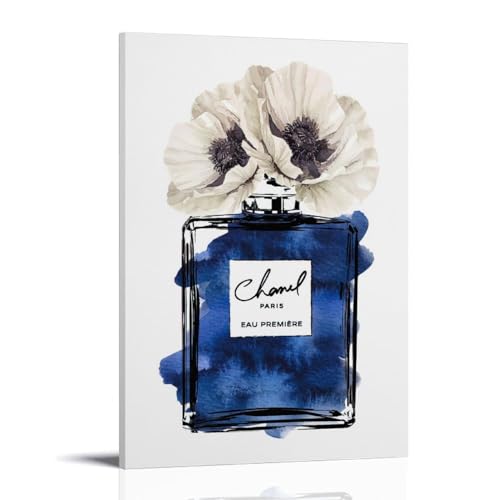 Image of BanLaArt Fashion Perfume Bottle Navy Blue With Black Canvas Print Poster Decorative Painting Wall Art Picture Modern Family Bedroom Decor 16x24inch(40x60cm), style