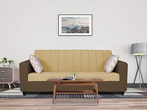 Image of Adorn India Rio Highback 3 Seater Sofa (Brown & Beige) (3 Year Warranty)